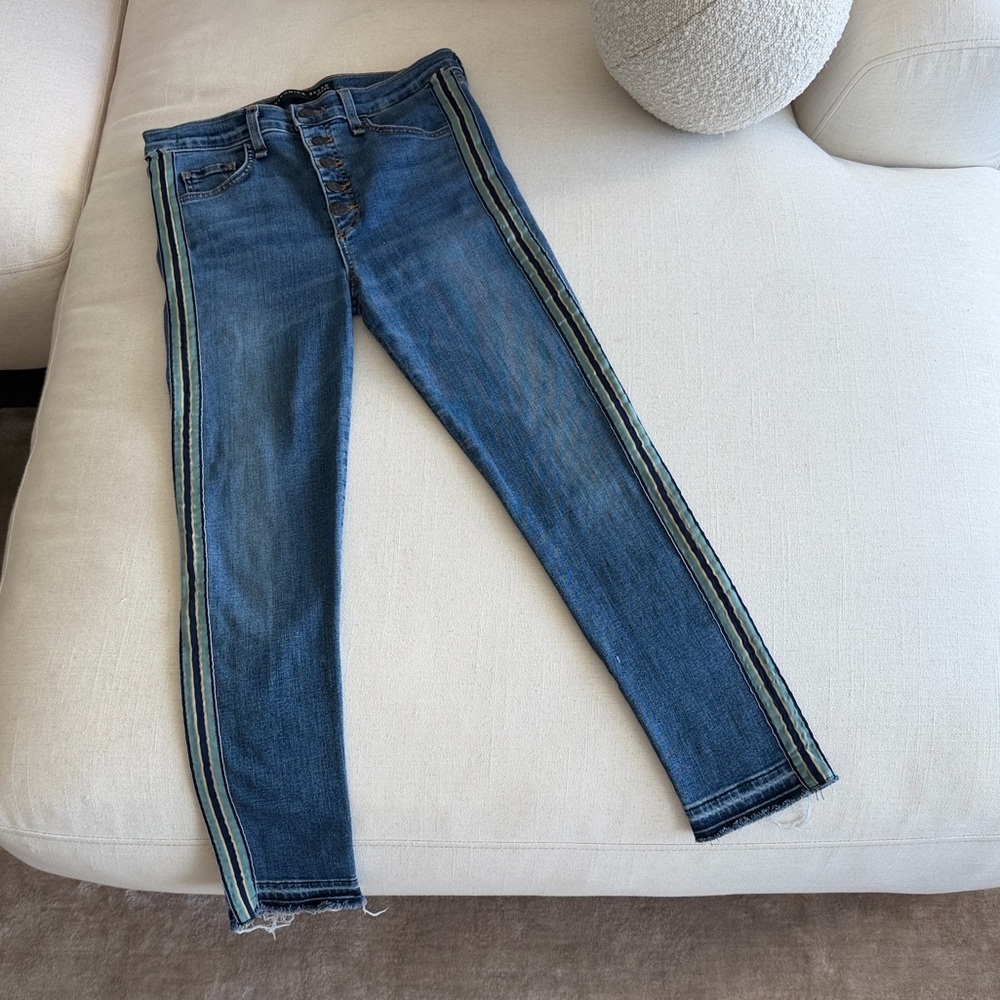 Veronica Beard Denim Jeans with Striped Ribbon Detail
